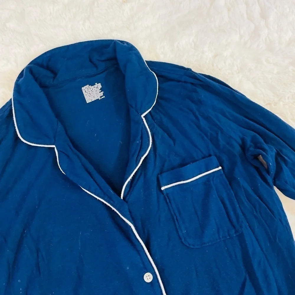 Gilligan & O’Malley Navy Blue Button Front Long Sleeve Sleep Shirt Dress Size M